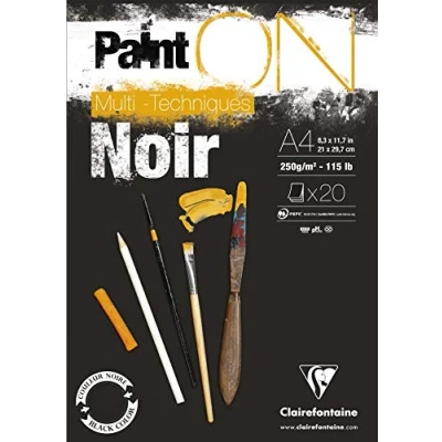 Image of Clairefontaine Ref 975162C Paint&#039;On Multi Technique Black Paper (10 Sheets) 50x65cm Size, 250gsm Paper, Acid Free Suitable for Multiple Techniques