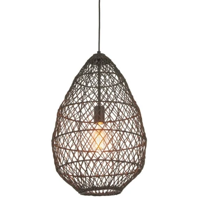Image of Ancona Single Pendant Ceiling Lamp, Black Rattan, Matt