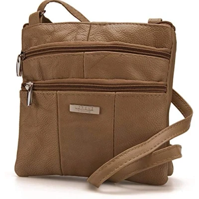 Image of Lorenz Ladies Small Genuine Soft Leather Cross Body / Shoulder Bag (1) # 1941 Tan