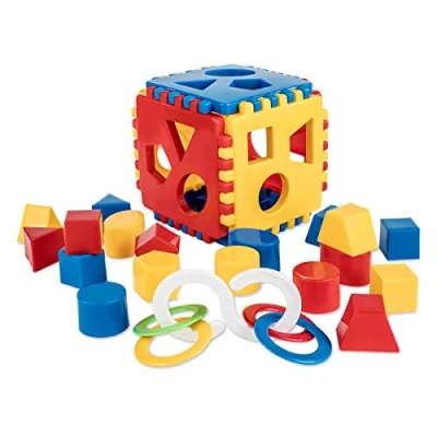 Image of Mimtom Shape Sorter Toy Re buildable Baby Play Cube with 18 Sorting Blocks Learning Made in the EU Red, Blue &amp; Yellow