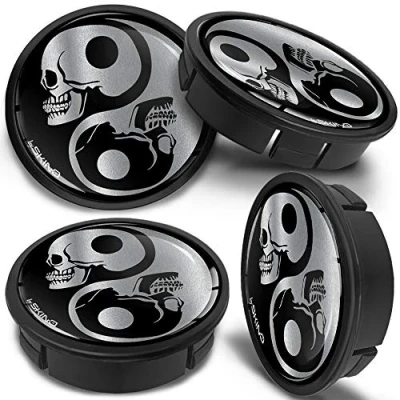 Image of SkinoEu 4 x 60mm ABS Car Alloy Wheel Centre Universal Rims Hub Center Caps Auto Tuning Logo Emblem Silver Black Skull Yin Yang CXZ 2