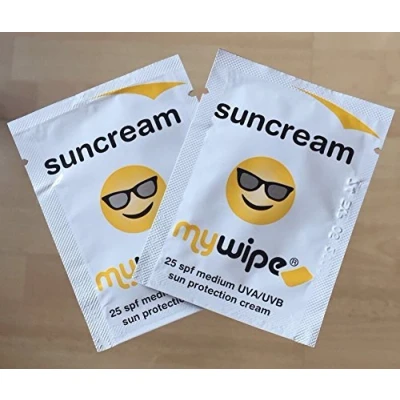 Image of MYWIPE Sun Cream Sachets Single Use Pocket Size for Travel, Festivals, Cycling, &amp; Ski x 20