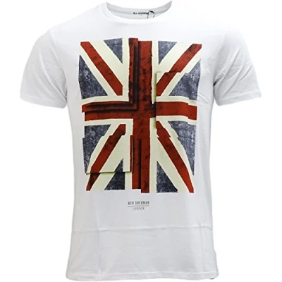 Image of Ben Sherman Men&#039;s Union Jack Graphic T Shirt, White, XX Large