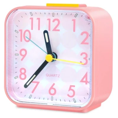 Image of Aitvsfao Alarm Clock, Silent Clocks Bedside Non Ticking Table Clock Battery Powered Large Display Snooze Light for Heavy Sleepers Bedrooms Office Travel (Pink)