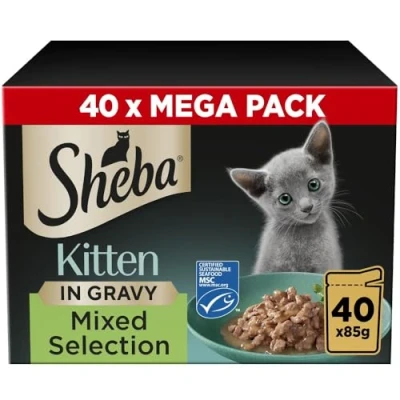Image of Sheba Sauce Collection Cat Food Pouch for Kitten Mixed Selection in Gravy 40x85g