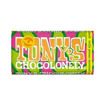 Image of Tony&#039;s Chocolonely Milk Pecan Crunch and Caramel 180g