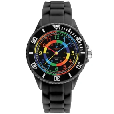 Image of Alienwork Kids Children&#039;s Teacher Watch Boys Girls Black Silicone Strap Multi Coloured Kid Waterproof 5 ATM Learning Time