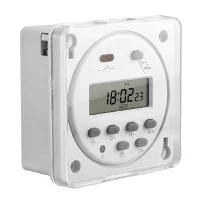Image of Heschen Digital LCD Power Weekly Programmable Timer Relay Switch, CN101A, DC12V 16Amp, SPST, with Waterproof Cover, White