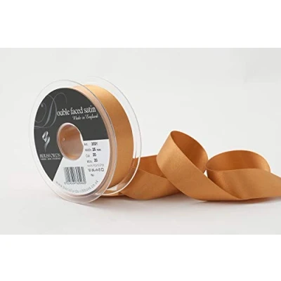 Image of Berisfords Essentials R350125/20 Old Gold Double Faced Satin Ribbon 20m x 25mm