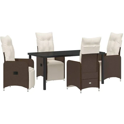 Image of vidaXL 5 Piece Brown Garden Dining Set with Cushions in Poly Rattan