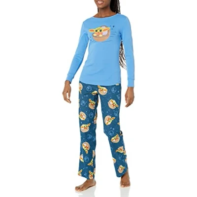 Image of Amazon Essentials Disney Marvel Star Wars Women&#039;s Flannel Pyjama Sleep Sets, Grogu Womens, S