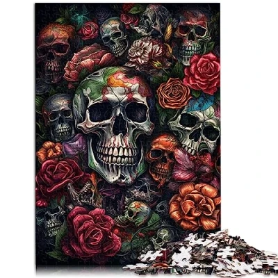 Image of Jigsaw puzzles for Adults Puzzle Skull and Roses Rose 1000Piece Cardboard Family Game 10.27&quot; x 20.47&quot;/26 * 38cm.