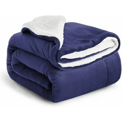 Image of Imperial Rooms Sherpa Fleece Blanket Bed Throws Blankets For Sofas Soft Fluffy Thick Reversible Microfiber Throw (Navy, Super King (230 x 270 Cm))
