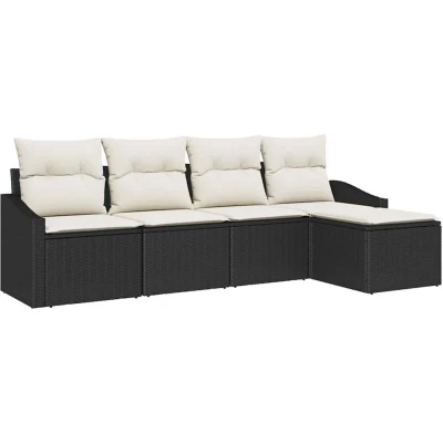 Image of vidaXL 5 Piece Garden Sofa Set with Cushions Black Poly Rattan