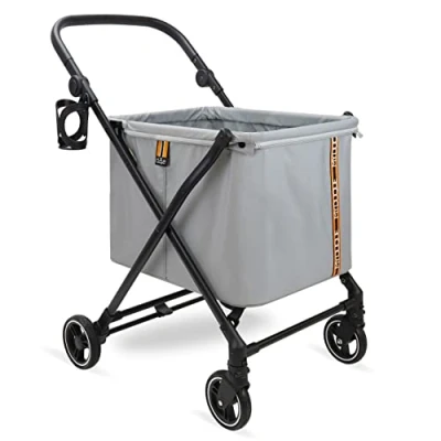 Image of MY DUQUE MAX shopping caddy, personal trolley, foldable trolley on 4 wheels, suspension, height adjustment handle, foot brake, cup holder, modern design, load capacity up to 25 kg