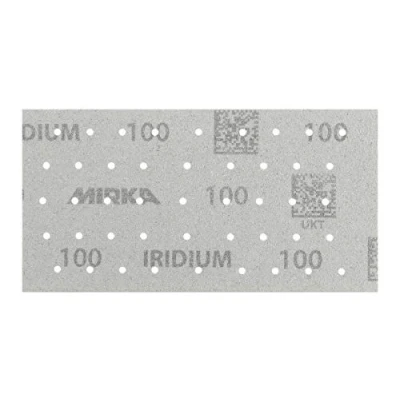 Image of Mirka Iridium Premium Sandpaper 93x180mm Grip 45 Hole, Grit 100, 50 pcs / For sanding paint, putty, primer, wood, steel, mineral materials, plastic.