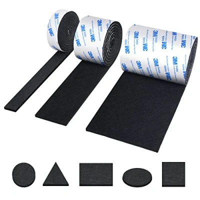 Image of Vicloon Furniture Pad, 3 Rolls Floor Protectors for Feet (120x10x0.5cm+120x5x0.5cm+120x2x0.5cm), Felt Pads Tailorable Chair Legs, Tiled, Cabinet, Hardwood Protectors(Black)
