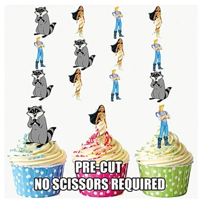 Image of AK Giftshop PRE CUT Pocahontas Edible Cupcake Toppers/Cake Decorations (Pack of 12)