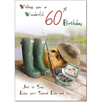 Image of doodlecards 60th Birthday Card Age 60 Fishing, 21x15cm