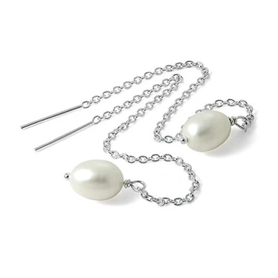 Image of Sterling Silver &amp; Pearl Pull Through Chain Earrings