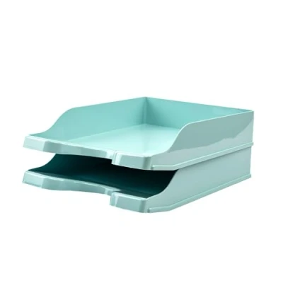 Image of Deflecto 2 Pk A4 Self Stacking letter tray In Peppermint, paper organiser, organiser storage, desk trays CP130YTPMTX2