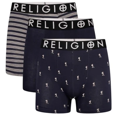 Image of Religion Mens &#039;RGN14&#039; Essential Medium 3 Pack Tag Free Cotton Boxer Shorts (M, Assorted)