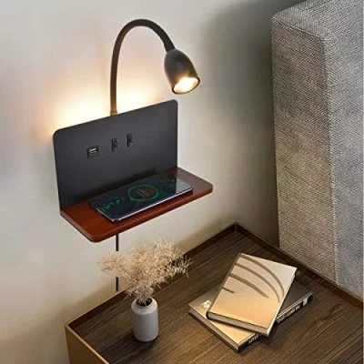 Image of SENFAY LED Wall Light Indoor Lamp with Wireless Charger and USB Charging Bed Flex Arm 5 Watt Gooseneck 400 Lumens 3,000 Kelvin Reading