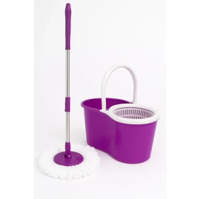 Image of Spin Mop Bucket Set with 2 Microfibre Heads for 360 Degree Cleaning (PURPLE)
