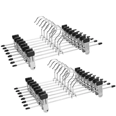 Image of Trouser hangers, 20 Pack Skirt Hangers with Adjustment Metal Clips,Pant for Clothes Heavy Duty Durable Space Saving