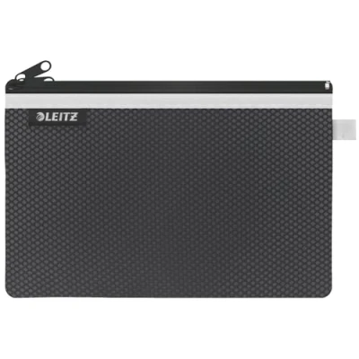 Image of Leitz Wow 2 Pocket Pencil Case, Nylon Zip, Washable, Ideal Storage, Large (23x15cm) Black, 40130095