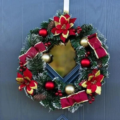 Image of HomeZone Artificial Luxury Christmas Wreath Hanging Door Decoration Indoor Outdoor Snow Frosted Baubles Berries Home Decor Durable Traditional Decorations (40cm)