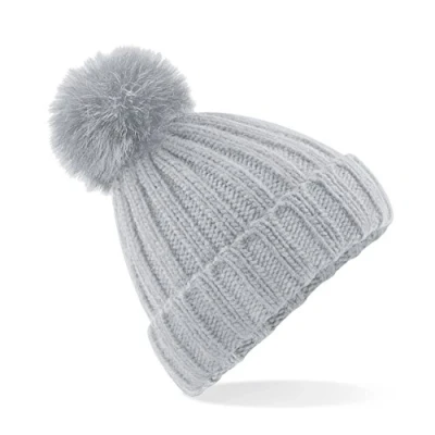Image of Beechfield Verbier Faux Fur Pop Pom Chunky Beanie Light Grey