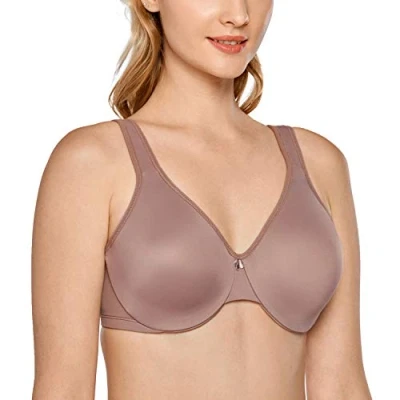 Image of Delimira Women&#039;s Minimiser Bra Plus Size Underwired Full Cup Non Padded Seamless Support T Shirt Mochaccino 34D