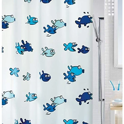 Image of Spirella Hugo Blue Shower Curtain 100% Polyethylenvinylacetat Fish Design 180 cm x 200