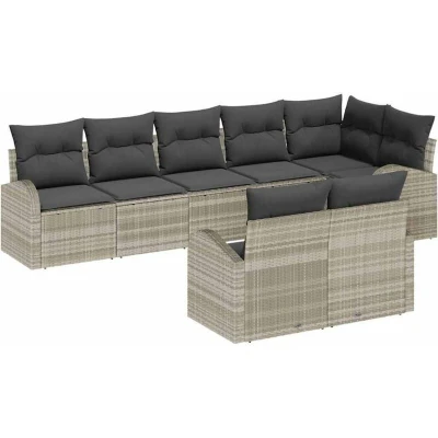 Image of vidaXL 9 Piece Garden Sofa Set with Cushions Grey Poly Rattan