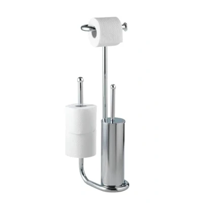 Image of WENKO 18730100 Free Standing Toilet Brush Universalo Chrome with Spare roll Holder, Steel, 20 x 62.5 23 cm,