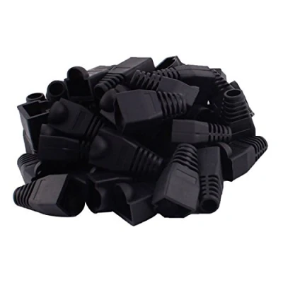 Image of YIOVVOM Soft Plastic Ethernet RJ45 Cable Connector Boots Cover Strain Relief CAT5 CAT5E CAT6 CAT6E 100PCS (Black)