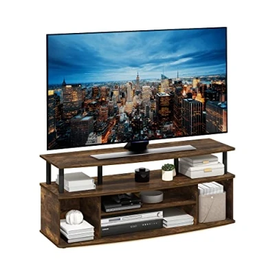 Image of Furinno Large Entertainment Center Hold up to 55 in TV, PVC, Amber Pine/Black, 40.1 (D) x 119.9 (W) 49.8 (H) cm