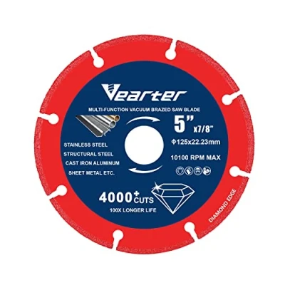 Image of Vearter 125mm Diamond Cutting Disc Wheel, 5X7/8Inch for Stainless Steel, Cast Iron, Aluminum, Brass, Metal Cutting, can Cut More Than 4000 Times