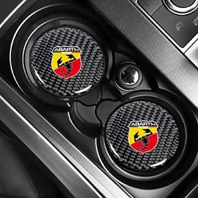 Image of JJRY 2PCS Car Cup Holder Coasters for Fiat Abarth 595 500 124 spider Insert Mat Anti Slip Coaster Interior Accessories,2pcs Black