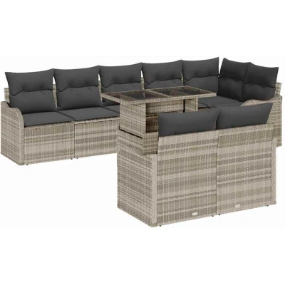 Image of vidaXL 9 Piece Garden Sofa Set with Cushions Light Grey Poly Rattan