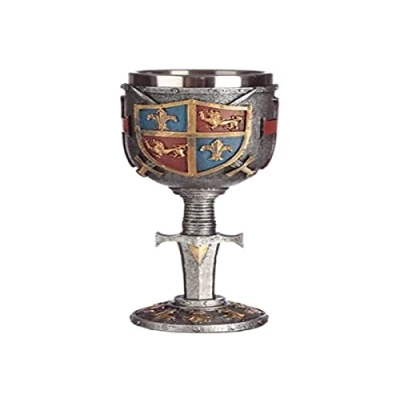 Image of Puckator Decorative Coat of Arms and Sword Goblet Knights Templar Unbreakble Funky Wine Glasses Medieval Fantasy Gifts Funny Drinking Home Design