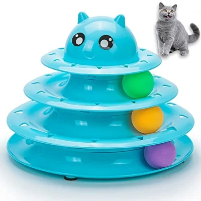 Image of Vealind Pet Interactive Fun Roller Exerciser 3 Level Cat Teaser Ball Toy with Colorful Balls(Blue)