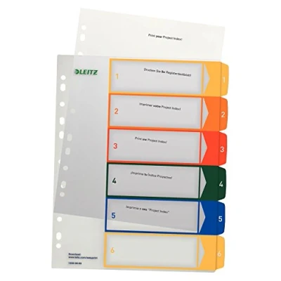 Image of Leitz Printable Plastic Index A4 Polypropylene 6 Sheets Coloured
