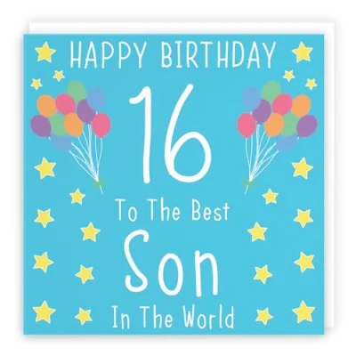 Image of Hunts England Large Son 16th Birthday Card Happy 16 To The Best In World Iconic Collection 210 x mm Age