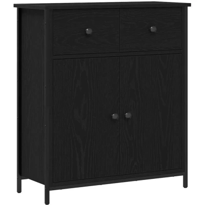 Image of vidaXL Sideboard Black Oak 70x30x80 cm Engineered Wood and Steel