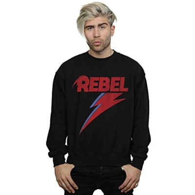 Image of Absolute Cult David Bowie Men&#039;s Distressed Rebel Sweatshirt Black Large