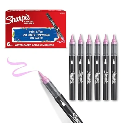 Image of Sharpie Creative Marker Acrylic Paint Pens Brush Tip Water Based Markers Rose Pink No Bleed Ink Writes on Most Surfaces School &amp; Revision Supplies 6 Count