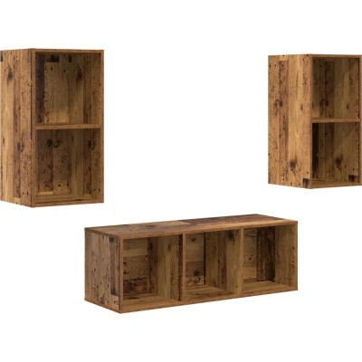 Image of vidaXL TV Cabinet Set 3 pcs Old wood 37 x 107 cm Engineered