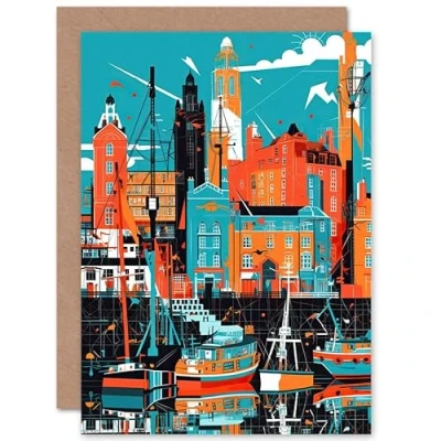 Image of Artery8 Liverpool Royal Albert Dock Waterfront Cityscape Travel Birthday Sealed Greeting Card Plus Envelope Blank inside